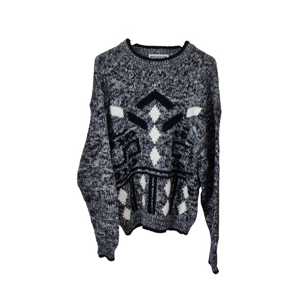 Other - FRONTLINE Sweater Mens XL Blue Abstract Chunky Knit Ski Long Sleeve Pullover VTG